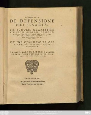 Disputatio De Defensione Necessaria
