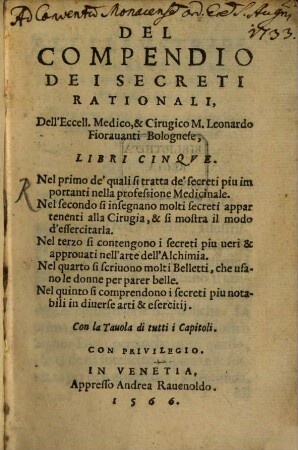 Del Compendio de i Secreti rationali
