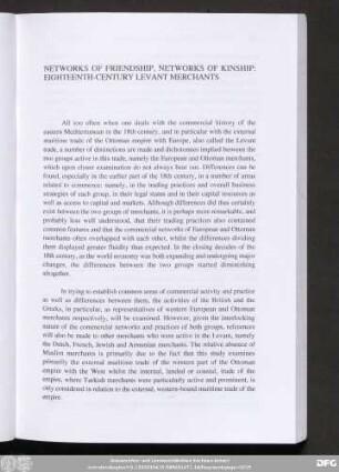 Networks Of Friendship, Networks Of Kinship: Eighteenth-Century Levant Merchants