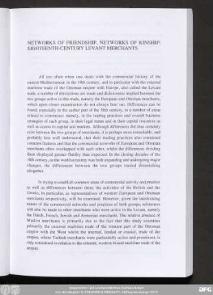 Networks Of Friendship, Networks Of Kinship: Eighteenth-Century Levant Merchants