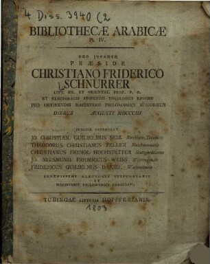 Bibliothecæ Arabicæ Specimen, P. IV.