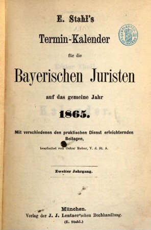 Stahl's Terminkalender für die bayerischen Juristen, 2. 1865