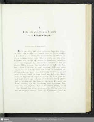 I. Rede des abtretenden Rectors Dr. ph. Friedrich Zarncke : Bericht über das Studienjahr 1881/82