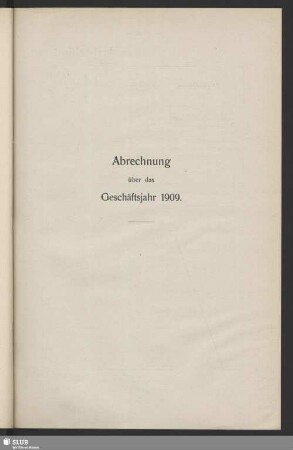 Abrechnung über das Geschäftsjahr 1909
