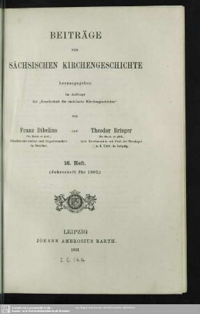 16.1902: Beiträge zur sächsischen Kirchengeschichte