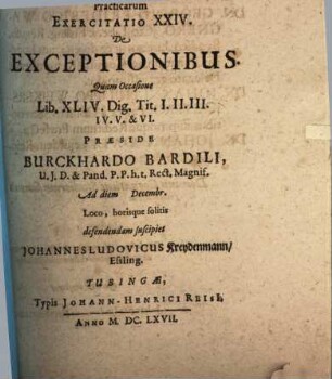 Conclusiones theoretico-practicae ad Pandectas : Exerc. XXIV., de exceptionibus