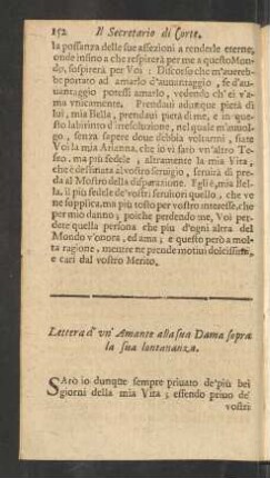 Lettera d' un' Amante alla sua Dama sopra la sua lontananza.