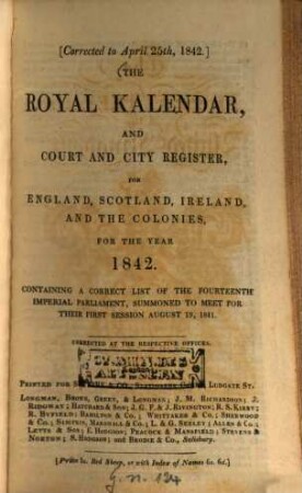 The Royal kalendar and court and city register for England, Scotland, Ireland and the colonies : for the year .... 1842, 1842