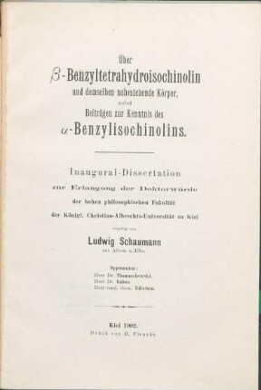 Über β-Benzyltetrahydroisochinolin und demselben nahestehende Körper, nebst Beiträgen zur Kenntnis des α-Benzylisochinolins