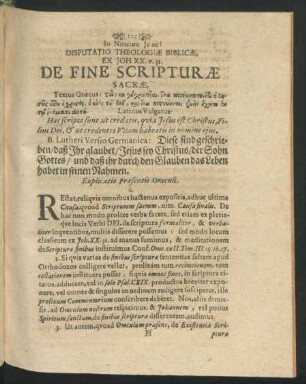 Disputatio Theologiae Biblicae, De Fine Scripturae Sacrae