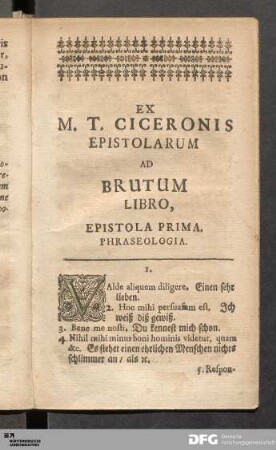 Ex M. T. Ciceronis Epistolarum Ad Brutum Libro