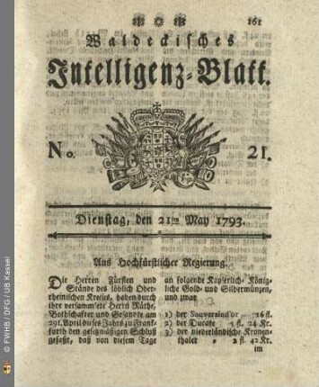 No. 21. Dienstag, den 21ten May 1793