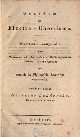 Quaedam de electro-chemismo : Diss. inaug.