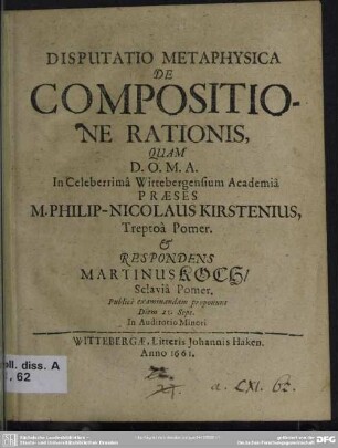 Disputatio metaphysica de compositione rationis