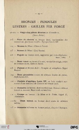 Bronzes-Pendules-Lustres-Grilles Fer Forgè (Nr. 98-120)
