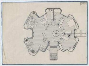 Forschungsprojekt Kunststoffhäuser (nicht realisiert) – K1, Raumelemente-Haus: Grundriss
