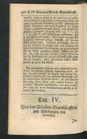 Cap. IV. Von den Ursachen, Eigenschafften, und Wirckungen des Atheismi