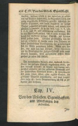Cap. IV. Von den Ursachen, Eigenschafften, und Wirckungen des Atheismi