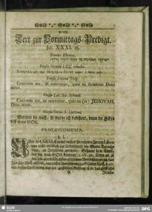 [Erklärung der Vormittags-Predigt, Jer. XXXI. 18]