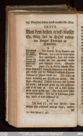 XXXVII Von dem besten trink-wasser Sr. Maj. des in Gott ruhenden königs Friderichs in Schweden.