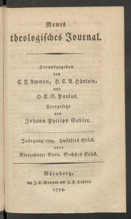 Jahrgang 1799. Zwölftes Stück. oder Vierzehnter Band. Sechstes Stück
