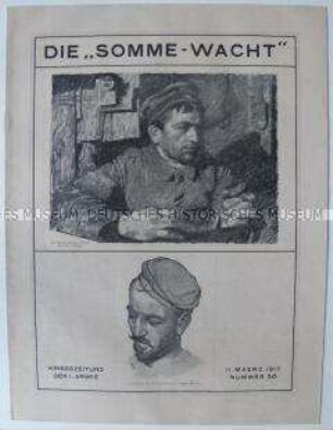 Kriegszeitung der 1. Armee "Die Somme-Wacht" mit patriotischen Beiträgen und Zeichnungen