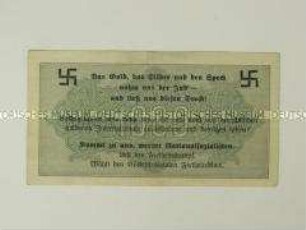 Banknote aus der Inflationszeit mit aufgedruckter völkisch-antisemitischer Losung
