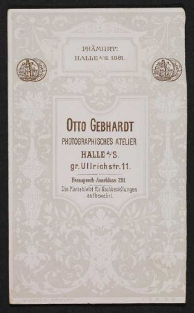 Porträt Arnold Pabst : Foto-/Bildersammlung Stenografische Sammlung. Porträt Arnold Pabst. Photographie. Carte de visite (1890; O. Gebhardt). Dresden: SLUB P a 0444