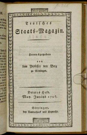 Drittes Heft. May. Junius 1796.