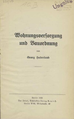 Wohnungsversorgung und Bauordnung