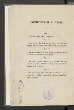 Conditions de la vente