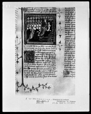 Chronique de France — Drei Männer vor einer Königin, Folio 66recto