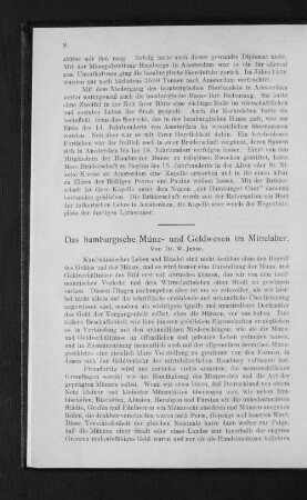 Das hamburgische Münz- und Geldwesen im Mittelalter.