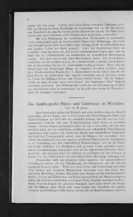 Das hamburgische Münz- und Geldwesen im Mittelalter.