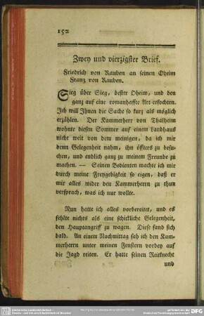 Zwey und vierzigster Brief. Friedrich von Rauben an seinen Oheim Franz von Rauben