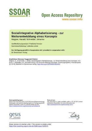 Sozialintegrative Alphabetisierung - zur Weiterentwicklung eines Konzepts