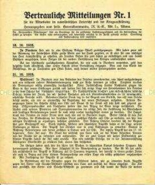 Flugschrift "Vertrauliche Mitteilungen Nr.1"