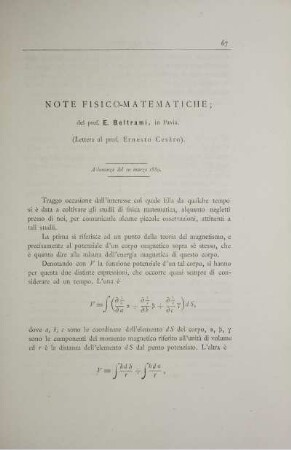 Note fisico-matematiche.