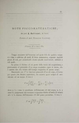 Note fisico-matematiche.