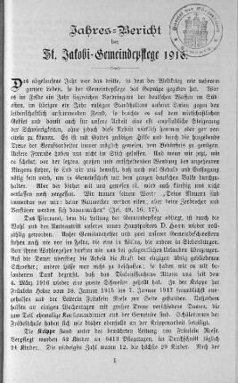 Jahres=Bericht der St. Jakobi-Gemeindepflege 1916.