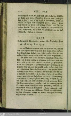 XXXI. Anderweites Generale wider die Rindvieh-Seuche; d. d. 29. Nov. 1749