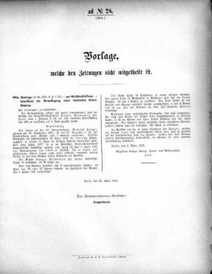 Anlage: ad No.28. (264.), Vorlagen, welche den Zeitungen nicht mitgeteilt sind