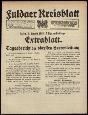 Ausgabe vom Montag, den 09. August 1915.