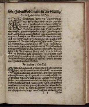 Der Jüden Eydt/ wann sie zur Stättigkeit auffgenommen werden