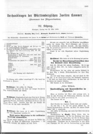 92. Sitzung, Stuttgart, 22.5.1908