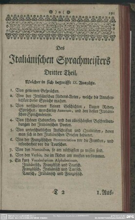 Des Italiänischen Sprachmeisters Dritter Theil, Welcher in sich begreiffet IX. Auszüge