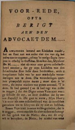 Kleyn Lied Met Eene Kleyne Voor-Rede, Ofte Berigt Aen Eenen Kleynen Advocaet