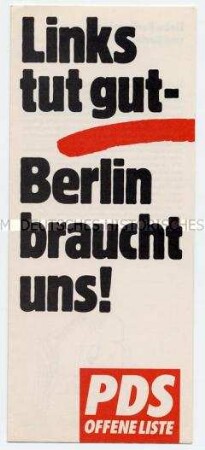 Propagandaschrift der PDS zur Wahl des Berliner Abgeordnetenhauses 1990