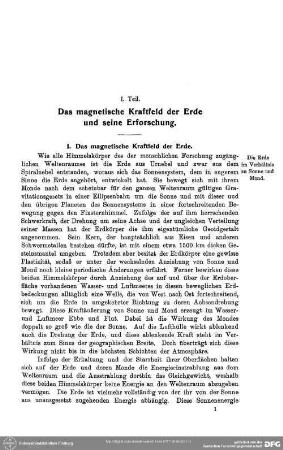 I. Das magnetische Kraftfeld der Erde