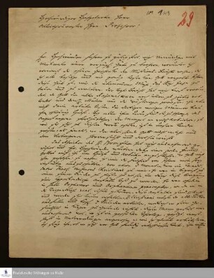 Brief von Johann Friedrich Sorge an Johann Ludwig Schulze.